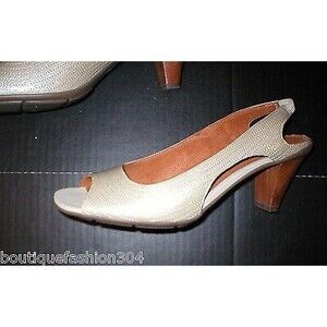 New Womens Leather Gentle Souls 11 Heels Shoes Beige Stone Open Toe Comfort Work